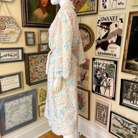 80s Vintage Apostrophe Silky Floral Pastel Robe With Belt Size XL - Picture 3 of 5